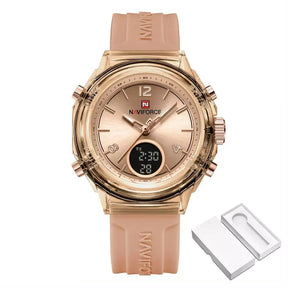 Elegance Dual Display Ladies’ Watch, ladies watch, women’s watches UK, dual display watch, analogue and digital watch, stylish ladies watch, elegant women’s watch, water resistant ladies watch, modern ladies quartz watch, silicone strap ladies watch