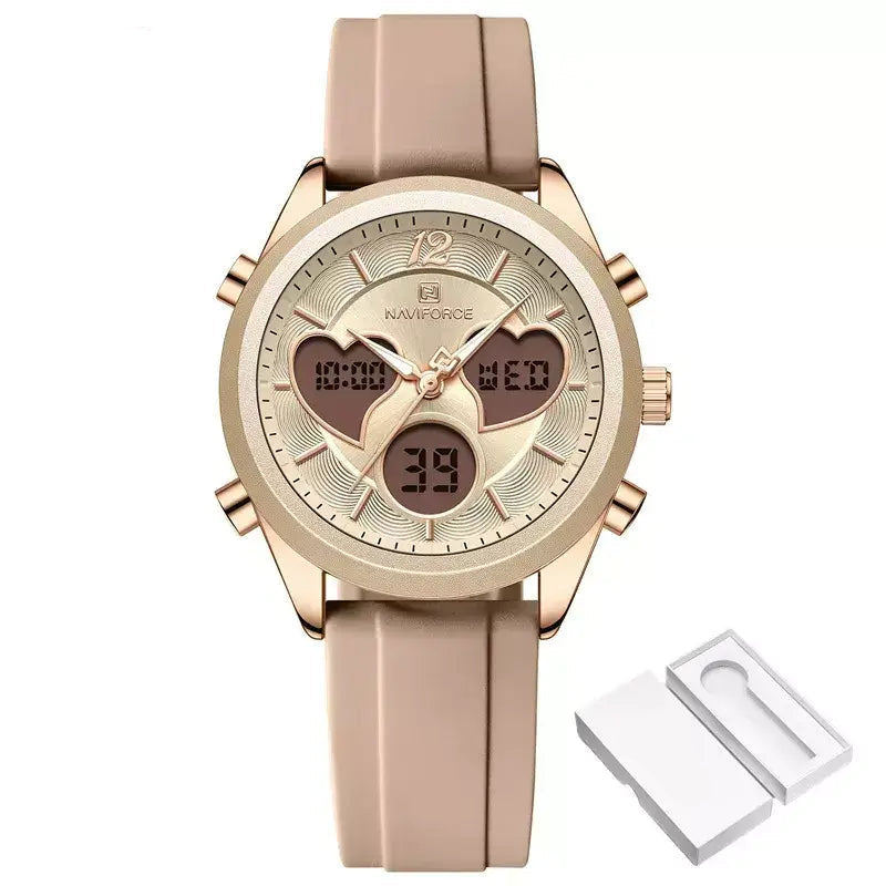 Glam Pulse Ladies’ Watch, ladies watch, women’s watch, ladies wristwatch, elegant ladies watch, fashion ladies watch, luxury women’s watch, quartz ladies watch, waterproof ladies watch, heart shaped ladies watch, silicone strap ladies watch, casual ladies watch, dual display women’s watch, stylish ladies watch, gift watch for women, girls fashion watch