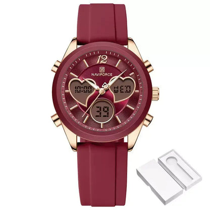 Glam Pulse Ladies’ Watch, ladies watch, women’s watch, ladies wristwatch, elegant ladies watch, fashion ladies watch, luxury women’s watch, quartz ladies watch, waterproof ladies watch, heart shaped ladies watch, silicone strap ladies watch, casual ladies watch, dual display women’s watch, stylish ladies watch, gift watch for women, girls fashion watch