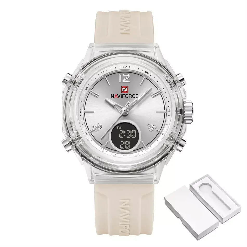 Elegance Dual Display Ladies’ Watch, ladies watch, women’s watches UK, dual display watch, analogue and digital watch, stylish ladies watch, elegant women’s watch, water resistant ladies watch, modern ladies quartz watch, silicone strap ladies watch