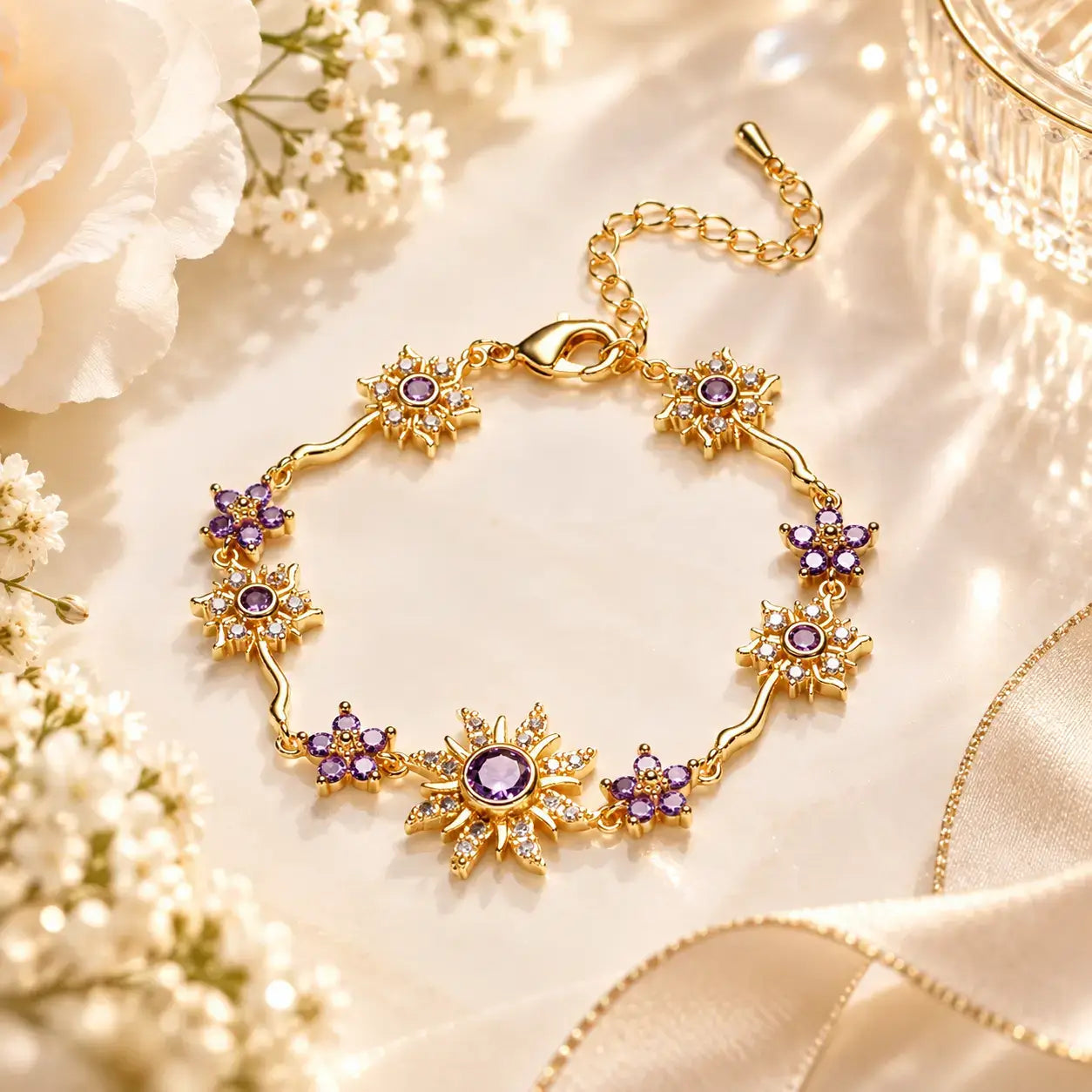 Soleil Sunflower Cuff Bracelet — Pavé Zirconia, Gold Tone