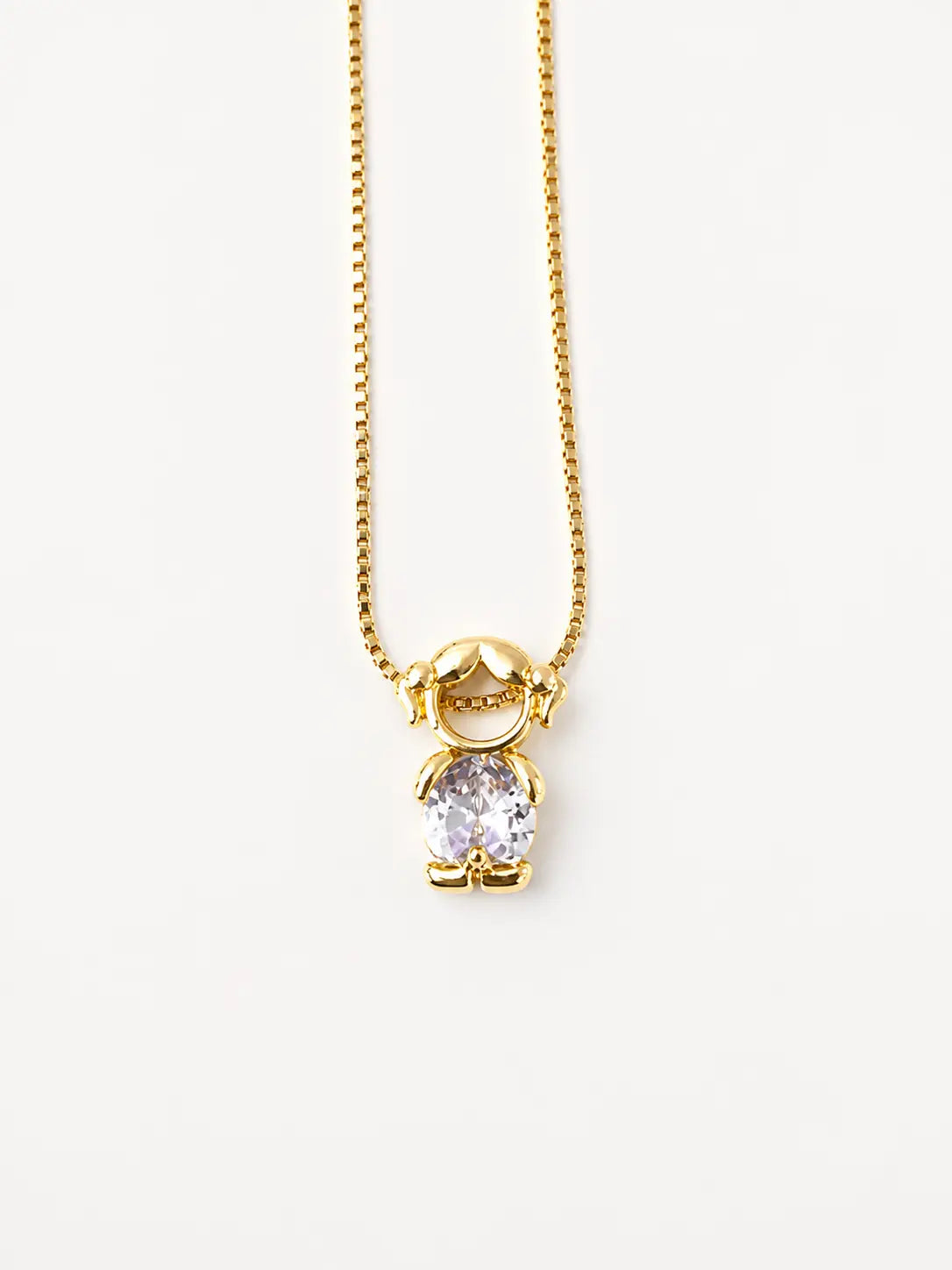 Gold-tone necklace with one girl figure pendant and a white stone