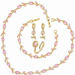 tulip jewellery set, jewellery gift for her, gift for women, luxury jewellery set, women's jewellery set, floral jewellery set, necklace bracelet earrings ring set, premium jewellery gift, elegant jewellery set, jewellery with gift box