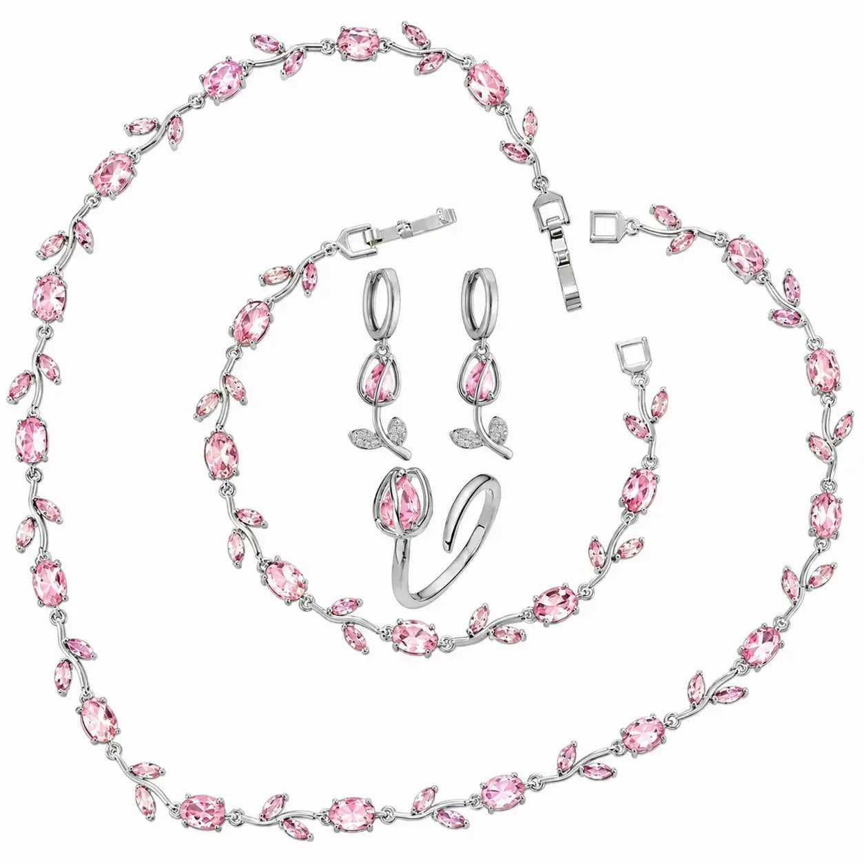 tulip jewellery set, jewellery gift for her, gift for women, luxury jewellery set, women's jewellery set, floral jewellery set, necklace bracelet earrings ring set, premium jewellery gift, elegant jewellery set, jewellery with gift box