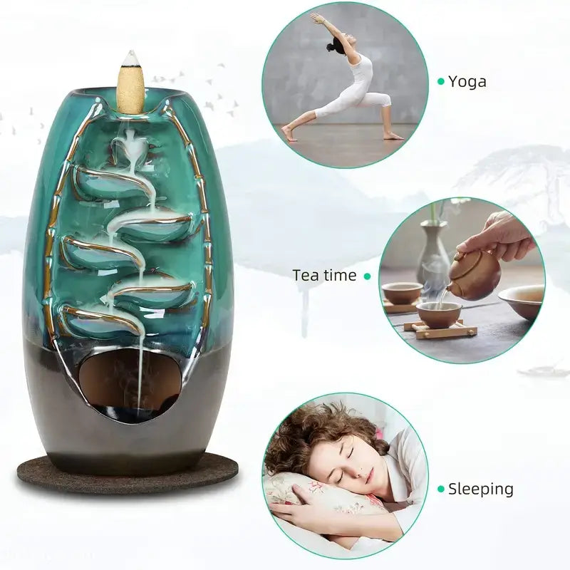 Zen Flow Backflow Burner,backflow incense burner, smoke waterfall incense holder, ceramic incense burner, feng shui ornament, aromatherapy decor, air purifier, zen gift, meditation decoration, decorative incense burner, free incense cones, meditation incense holder, elegant home decor, smoke cascade burner, relaxation accessory, indoor aromatherapy burner