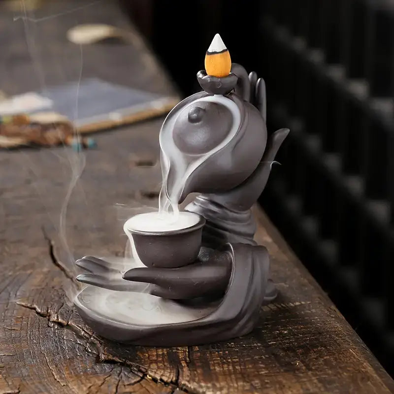 tea kettle incense burner,

backflow incense burner,

ceramic incense holder,

clay incense burner,

smoke waterfall incense burner,

zen incense burner,

meditation incense burner,

home décor incense holder,

aromatherapy incense burner