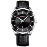 Montclair men’s silver watch with black leather strap and black dial