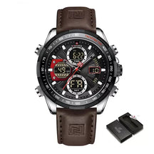 Raventon™ Men’s Military Chronograph Watch with black dial and dark brown strap