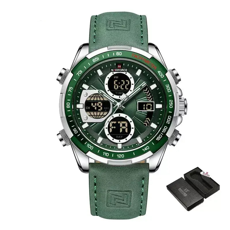 Raventon™ Men’s Chronograph Watch with green dial and green strap